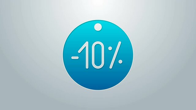 Blue line Ten discount percent tag icon isolated on grey background. Shopping tag sign. Special offer sign. Discount coupons symbol. 4K Video motion graphic animation