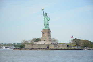 Fototapeta premium New York, NY, USA - May 30, 2019: View to the Statue of Liberty from Staten Island Ferry