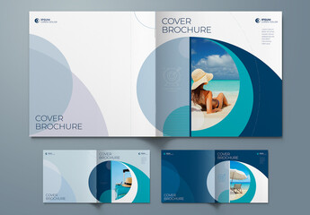 Square Report Cover Layout Set  with Blue Dynamic Elements