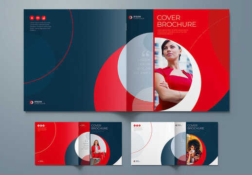 Square Report Cover Layout Set  with Red Dynamic Elements