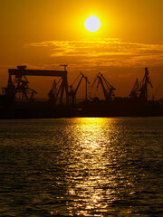 Sunset in the port of Gdynia, Poland