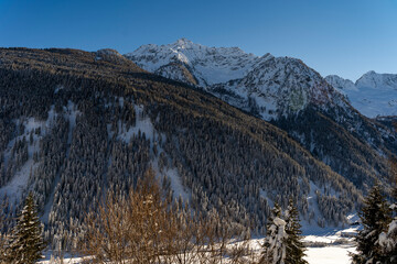 Italy, Trentino, Vermiglio - 13 December 2020 - Winter glimpse of the Presanella group