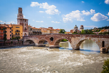 Obraz premium Ponte Pietra bridge over the Adige river in Verona, Italy