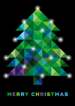 Frohe Weihnachten, Retro-Weihnachtspostkarte, Kindlich-buntes Design, flächig, geometrisch, englisch