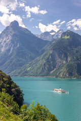Obraz premium sunny day in Sisikon at Lake Uri in the Swiss Alps