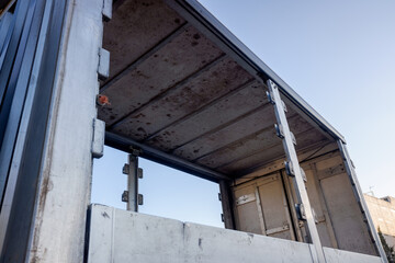 Aluminum chassis of the trailer of an empty truck.