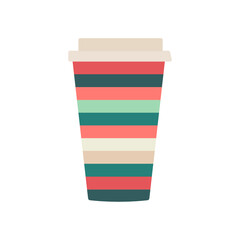Fototapeta na wymiar Colorful Coffee Cup, Holiday Coffee Cup, Cup Icon, Cup with lid, Hot Beverage Paper Cup, Striped Hot Cup, Vector Illustration Background