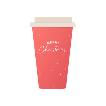 Merry Christmas Red Cup, Red Coffee Cup, Merry Christmas Background, Holiday Festive Cup, Paper Cup, Hot Cup, Christmas Background, Vector Illustration Background