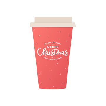 Merry Christmas Red Cup, Red Coffee Cup, Merry Christmas Background, Holiday Festive Cup, Paper Cup, Hot Cup, Christmas Background, Vector Illustration Background