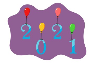 New year 2021 flat design with beautiful balloons. vector illustration