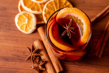 German tradition winter Christmas market new year holidays festival drink punch tea Gluhwein Mulled sweet hot warm red Wine with spices citrus aromatic cinnamon