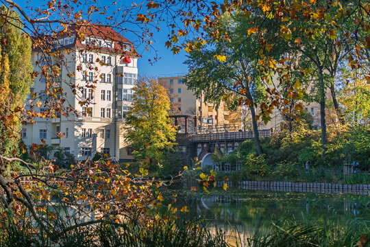  Lake Lietzen bridge and the building of Ziegler Film in Berlin, Germany