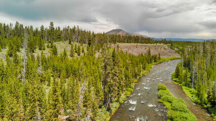 Aerial view of Yellowstone River on a summer day