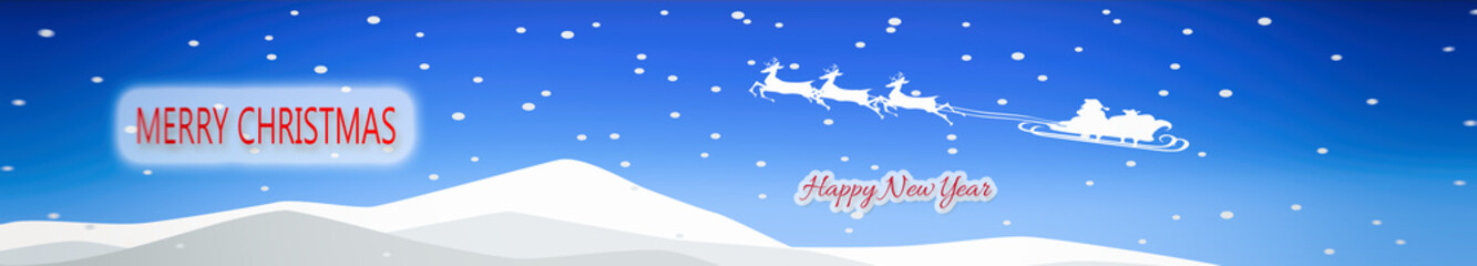 Obraz na płótnie Canvas Merry Christmas and Happy New Year. Santa Claus in the sky, winter idyll, web banner, illustration
