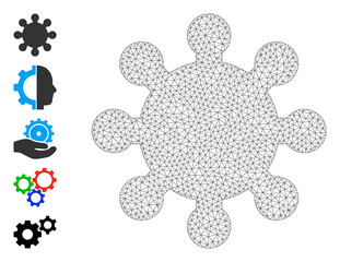 Mesh polygonal gear icon with simple structure created from gear vector graphics. Frame mesh polygonal gear. Linear carcass flat mesh in vector EPS format.