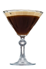 espresso martini cocktail isolated on white.