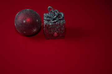 Christmas composition. Christmas red decorations,