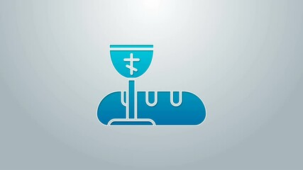 Blue line First communion symbols for a nice invitation icon isolated on grey background. 4K Video motion graphic animation