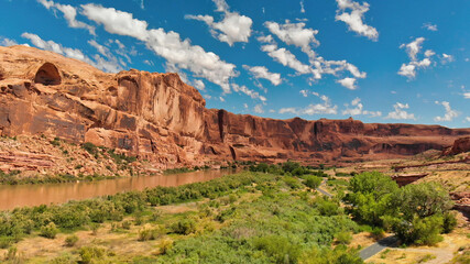 Aerial view of Colorado river and mountains near Moab, Utah
