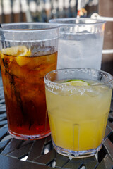trio of drinks, margarita, ice tea, water