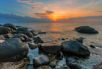 Tropical beach at sunset.