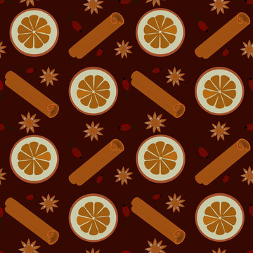 seamless pattern background with spices cinnamon anise