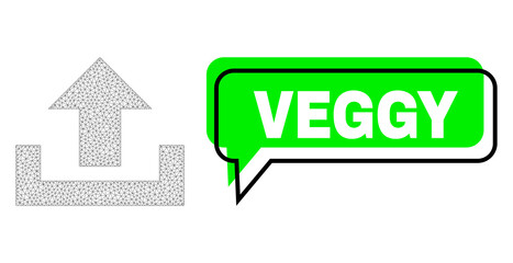 Shifted Veggy green message frame and upload wireframe structure. Vector flat upload, created from flat mesh. Green conversation has Veggy title inside black frame, and color area.