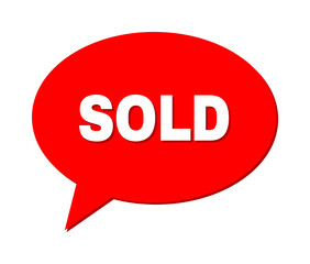 Chat SOLD Colored Cloud Message. SOLD text is located inside colored cloud with shadow. Vector quote title inside chat frame.