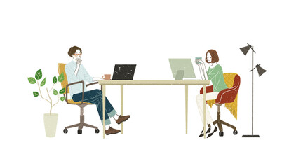 パソコンを使っている男女