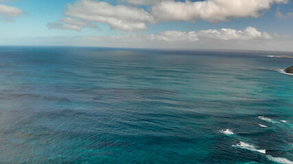 Obraz premium Flinders Chase National Park in Kangaroo Island. Amazing aerial view of road and coastline from drone on a sunny day