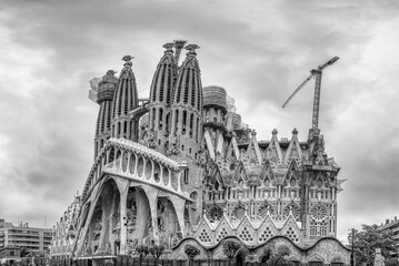 BARCELONA - MAY 12, 2018: Exterior view of famous Sagrada Familia