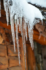 stalactites on the roof in winter
