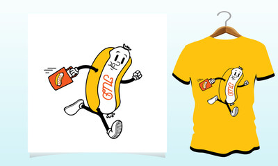 Hot dog running vector t-shirt design, Dog t shirt Vector Graphics to download