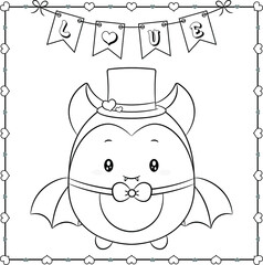 happy valentines day cute bat drawing sketch for coloring
