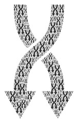 Recursive mosaic for shuffle arrows down. Flat vector shuffle arrows down mosaic is constructed of randomized itself shuffle arrows down icons.