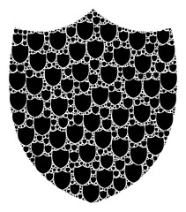 Recursive mosaic for shield. Flat vector shield mosaic is composed with randomized recursive shield icons.