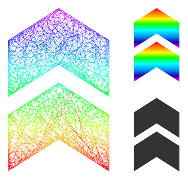 Spectral colorful wire frame shift up, and solid spectral gradient shift up icon. Crossed frame flat network geometric image based on shift up icon, generated from intersected lines.