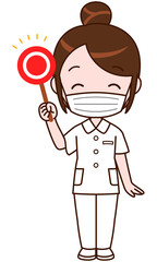 マルを出すマスクをつけた看護師さん 全身イラスト