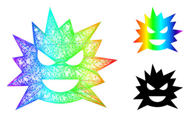 Spectral vibrant crossing mesh virus cell, and solid spectral gradient virus cell icon. Hatched frame flat network geometric image based on virus cell icon, is created from crossing lines.