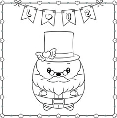 happy valentines day cute Santa Claus drawing sketch for coloring