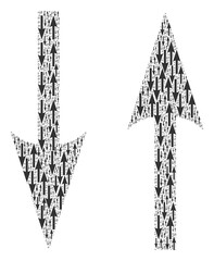 Recursive collage for vertical exchange arrows. Flat vector vertical exchange arrows collage is organized of randomized recursive vertical exchange arrows pictograms.