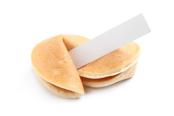 Traditional fortune cookies with prediction on white background