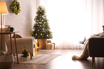 Beautiful living room interior decorated for Christmas