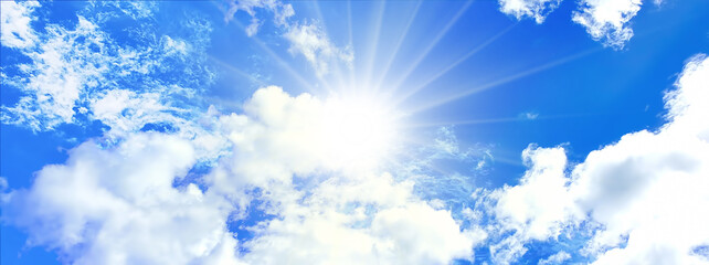 Naklejka na ściany i meble 青い空と太陽と白い雲