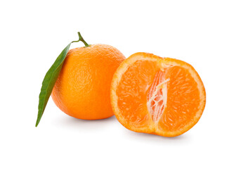 Fresh ripe tangerines on white background. Citrus fruit