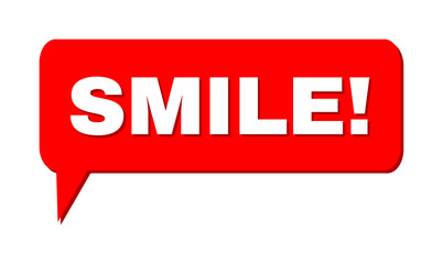 Chat SMILE! Colored Bubble Frame. SMILE! caption is located inside colored bubble with shadow. Vector quote text inside message frame.