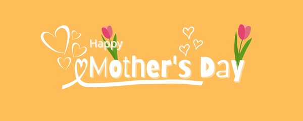 Happy Mother's Day with lovely pink tulip flower on yellow background