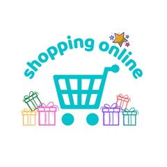 Shopping cart icon with gifts on white background