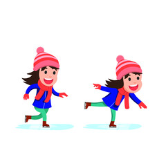 little girls ice skating in winter clothes