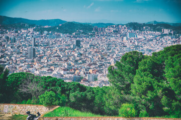 Aerial view of Barcelona skyline from the city castle